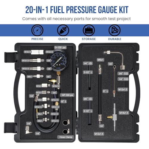Lichamp Automotive Fuel Pressure Test Kit, Fuel Pump & Rail Diagnostic Gauge with Adapters, Hose, for Car/Truck/Motorcycle - Image 2