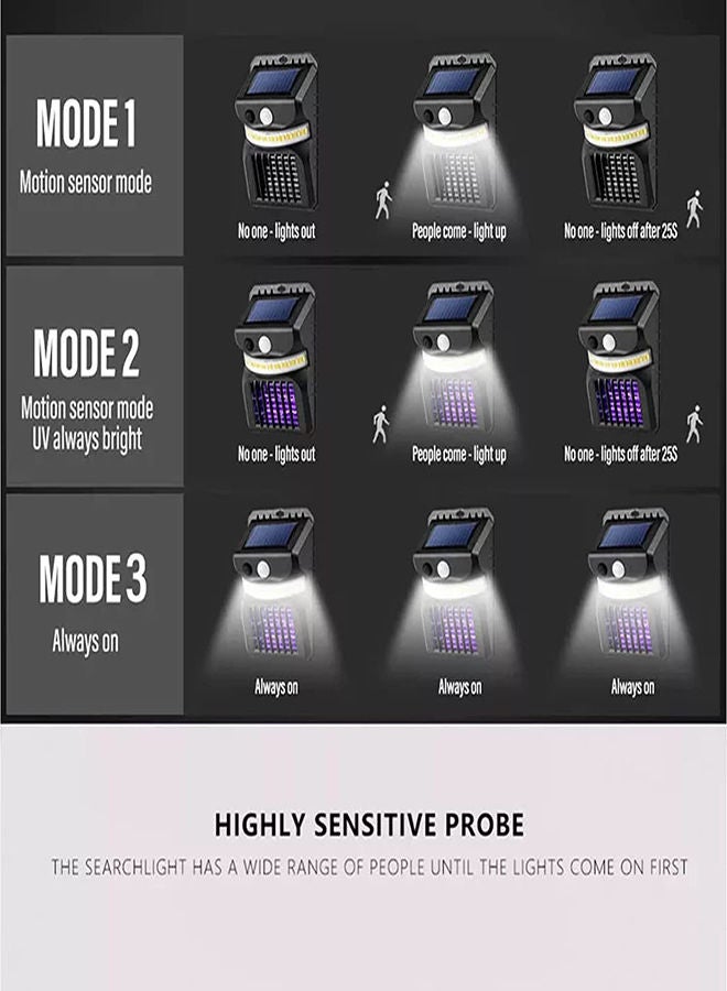 SYOSI طارد البعوض الشمسي في الهواء الطلق، وظيفة مكافحة البعوض المطورة، مستشعر ذكي لجسم الإنسان، مصباح حائط خارجي للحديقة، 10 واط، مصيدة ذباب مقاومة للماء تعمل بالطاقة الشمسية، مصباح حائط لقتل الحشرات (1 قطعة) - Image 5