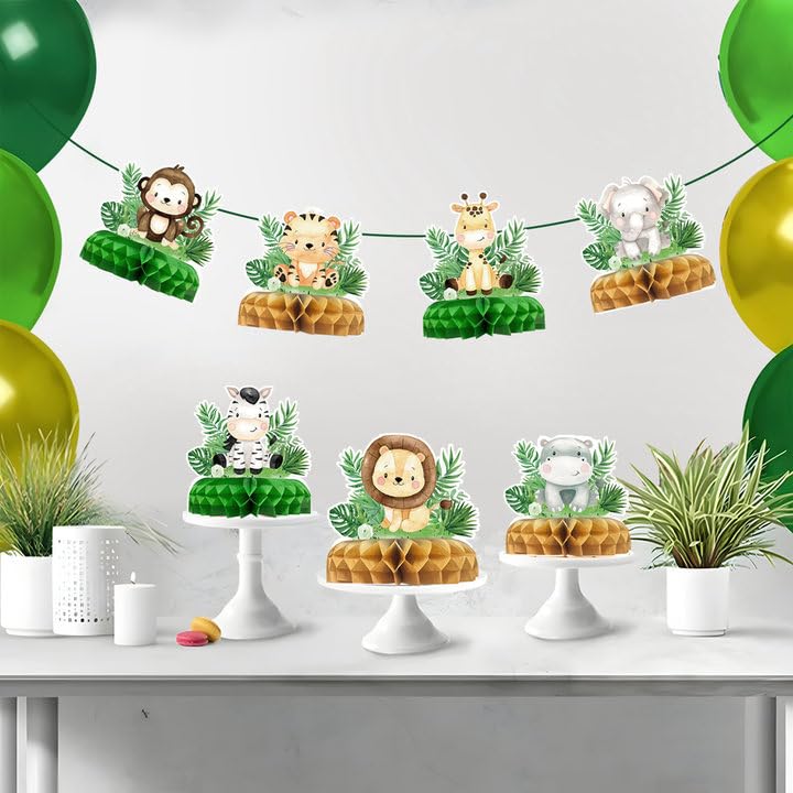 Fengrise Safari Baby Shower Honeycomb Centerpiece Table Decorations Jungle Animals Party Supplies for Baby Shower Boy Decoration Wild One Birthday Outfit Boy Girl Gender Reveal Sage Party Decor - Image 5