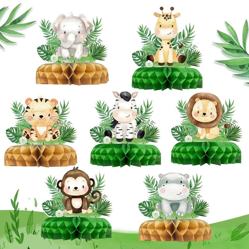 Fengrise Safari Baby Shower Honeycomb Centerpiece Table Decorations Jungle Animals Party Supplies for Baby Shower Boy Decoration Wild One Birthday Outfit Boy Girl Gender Reveal Sage Party Decor - Image 1