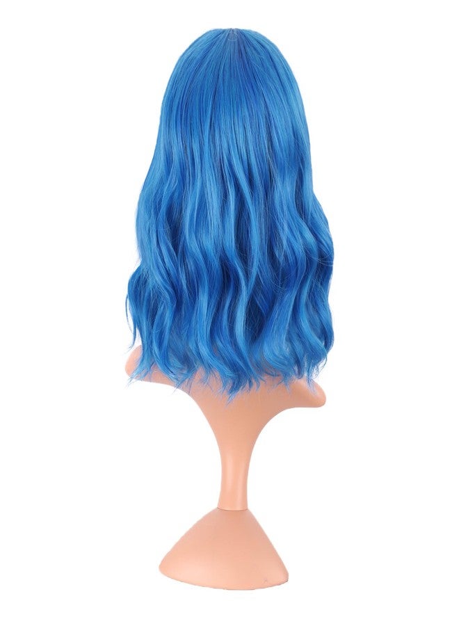 MapofBeauty 14 Inch/35 cm Short Wavy Curly Women Fresh Bright Synthetic Ordinary Flat Bangs Bob Wig (Mixed Vivid Blue) - Image 4