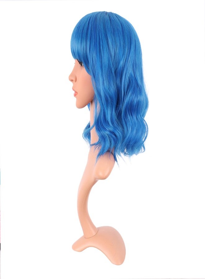 MapofBeauty 14 Inch/35 cm Short Wavy Curly Women Fresh Bright Synthetic Ordinary Flat Bangs Bob Wig (Mixed Vivid Blue) - Image 3