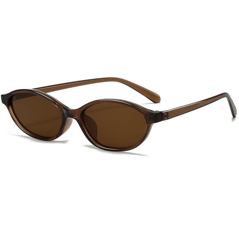 Breaksun Retro Oval Sunglasses for Women Trendy Oval Narrow Cat Eye Sunnies 90s Vintage Shades (Brown/Brown) - Image 1