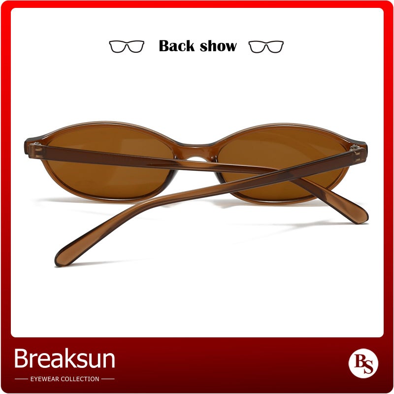 Breaksun Retro Oval Sunglasses for Women Trendy Oval Narrow Cat Eye Sunnies 90s Vintage Shades (Brown/Brown) - Image 5