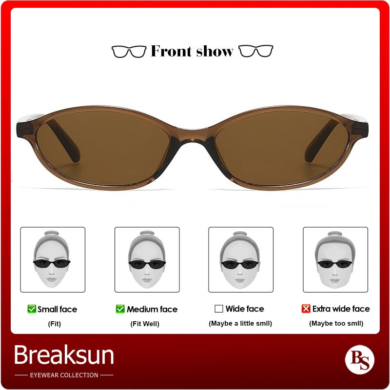 Breaksun Retro Oval Sunglasses for Women Trendy Oval Narrow Cat Eye Sunnies 90s Vintage Shades (Brown/Brown) - Image 4