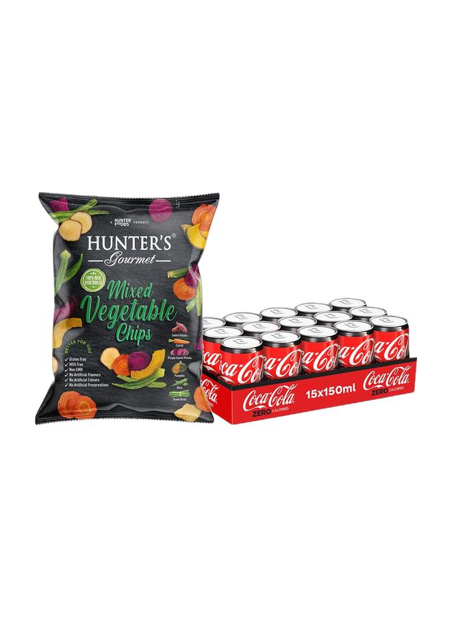 noon Hunter's Gourmet Mixed Vegetable Chips 75grams + Coca Cola Zero Can 15 x 150ml