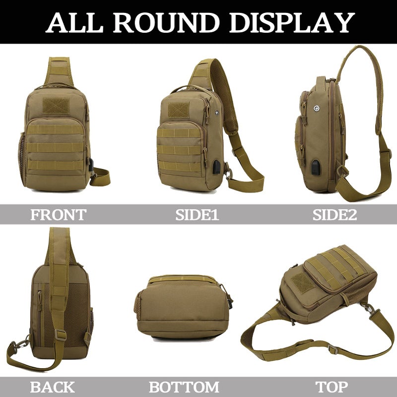 Valinov Tactical Shoulder Bag,Molle Shoulder Backpacks,Military Sling Daypack Backpack with USB Charging port (1 Pack Black) - Image 5