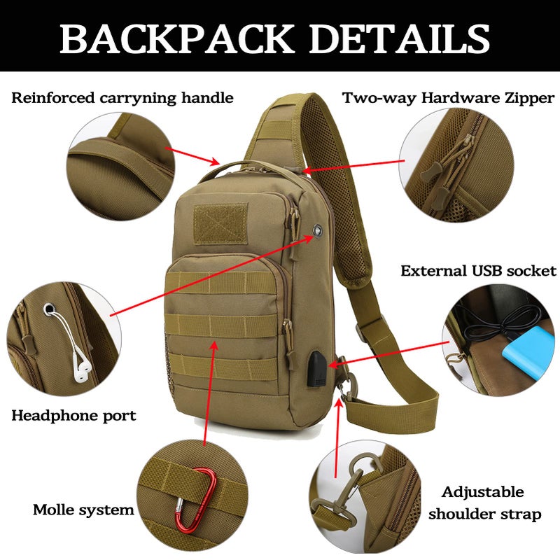 Valinov Tactical Shoulder Bag,Molle Shoulder Backpacks,Military Sling Daypack Backpack with USB Charging port (1 Pack Black) - Image 3