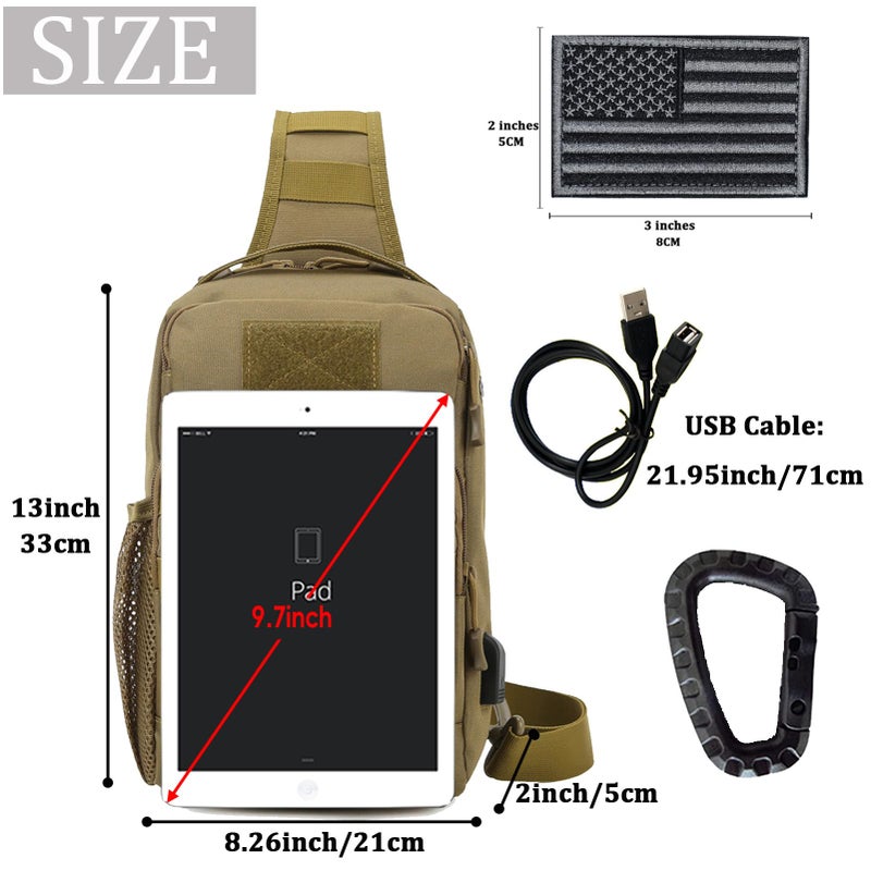 Valinov Tactical Shoulder Bag,Molle Shoulder Backpacks,Military Sling Daypack Backpack with USB Charging port (1 Pack Black) - Image 2
