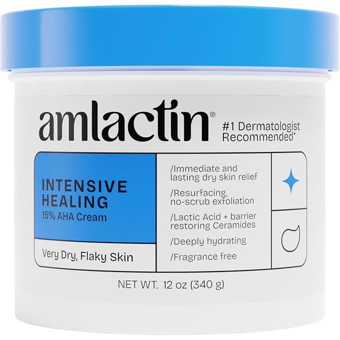 AmLactin Intensive Healing Body Cream  12 oz Tub  2-in-1 Exfoliator and Moisturizer for Dry Skin with 15% Lactic Acid and Ceramides for 24-Hour Moisturization - Image 1