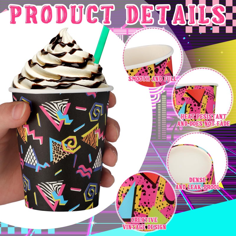 Yoande 100 Pcs Retro 80s 90s Disposable Paper Cups 9 oz Disco 80s Party Supplies Decor Paper Cups for Adults Kids Cold Hot Drinking Coffee Juice 90s Retro Music Party Favors, 2 Designs - Image 3