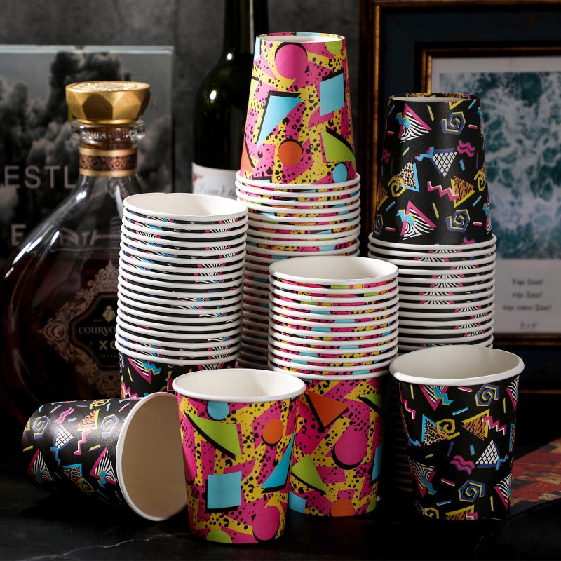 Yoande 100 Pcs Retro 80s 90s Disposable Paper Cups 9 oz Disco 80s Party Supplies Decor Paper Cups for Adults Kids Cold Hot Drinking Coffee Juice 90s Retro Music Party Favors, 2 Designs - Image 4