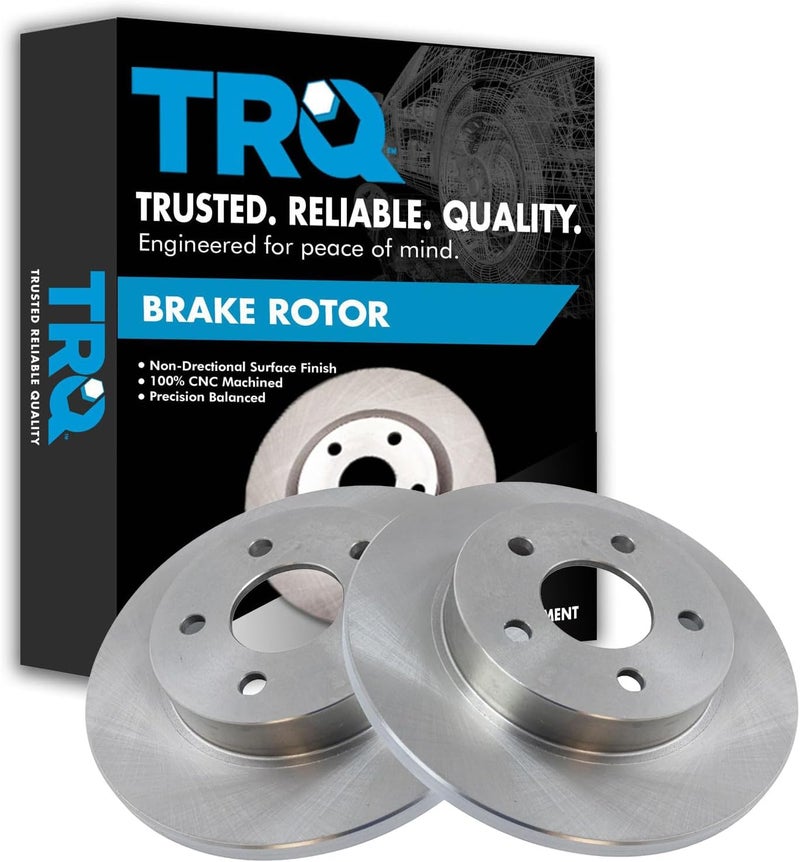 TRQ Rear Brake Rotors Set Solid Compatible with 2005-2008 Chevrolet Cobalt 2008-2010 HHR 2004-2012 Malibu 2007-2009 Pontiac G5 2005-2010 G6 Saturn Aura 2004-2007 Ion - Image 1