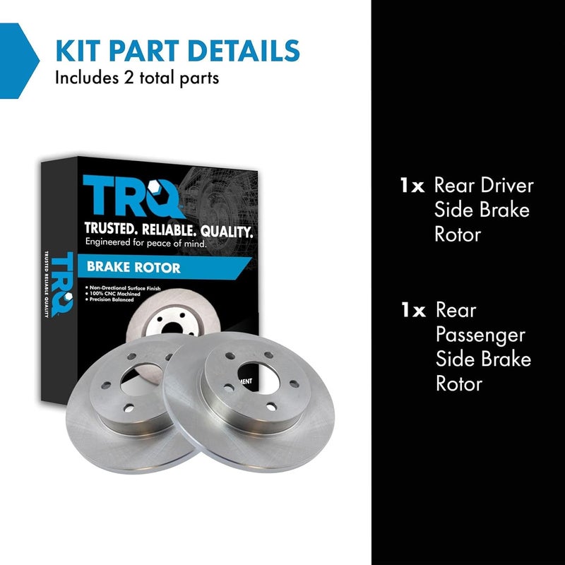 TRQ Rear Brake Rotors Set Solid Compatible with 2005-2008 Chevrolet Cobalt 2008-2010 HHR 2004-2012 Malibu 2007-2009 Pontiac G5 2005-2010 G6 Saturn Aura 2004-2007 Ion - Image 2