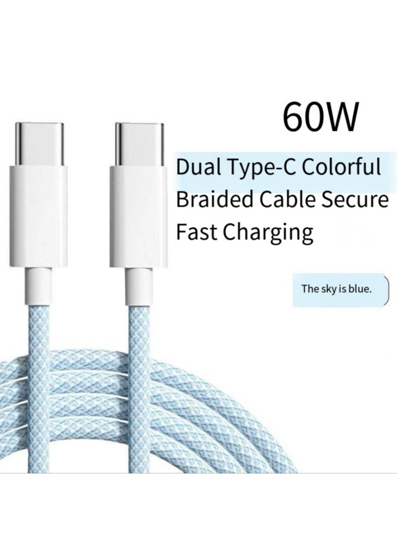 Type C-Type C خط شحن هاتف محمول (أزرق، متر واحد) - Image 1