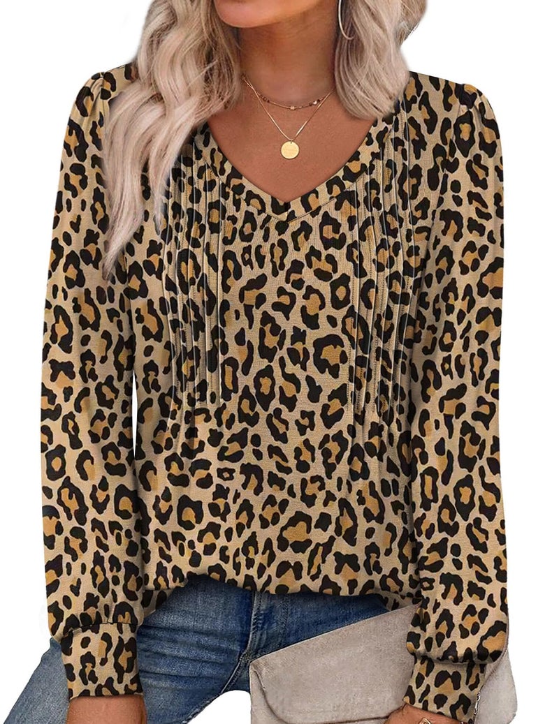 Alaroo Cheetah Leopard Print Tops for Women Long Sleeve Shirts 2025 Fall Winter Blouses V Neck Tunic Sweatshirt Print 07 L - Image 1
