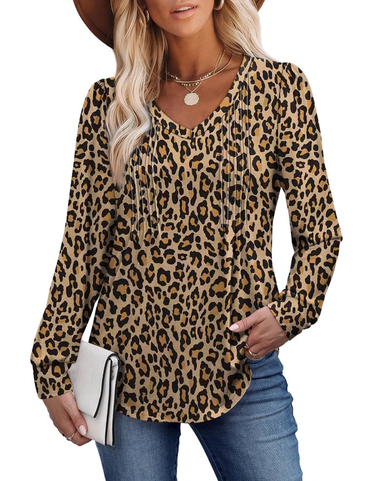 Alaroo Cheetah Leopard Print Tops for Women Long Sleeve Shirts 2025 Fall Winter Blouses V Neck Tunic Sweatshirt Print 07 L - Image 3
