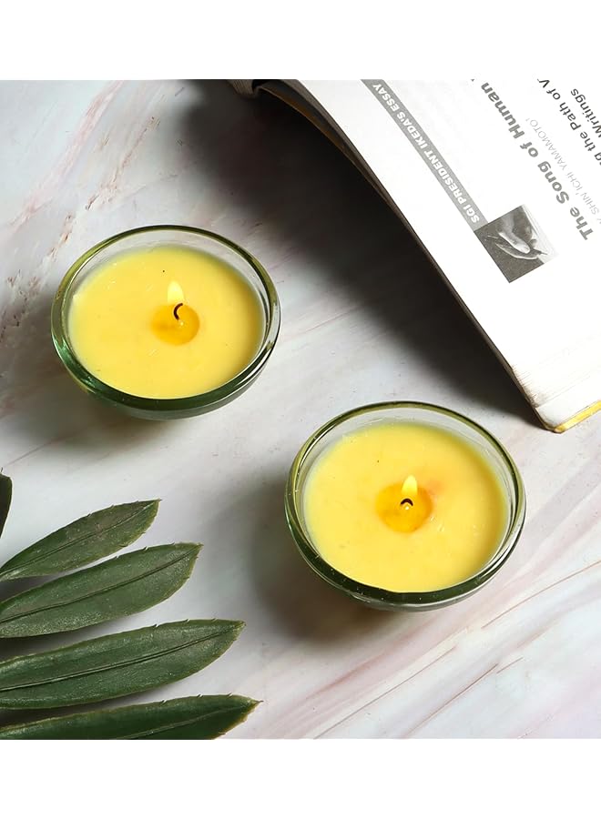 Green Tiger Glass Votive Aroma Candles Set for Aromatherapy, Diwali Gifting, Home Fragrance, Diwali diyas - Lemongrass Set of 2 - Image 1