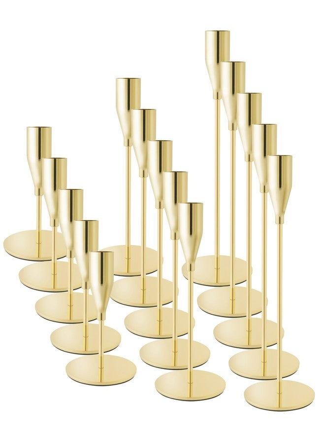 ECHFSM Gold Taper Candle Holders,Set of 15,Metal Candlestick Holders Bulk,Candle Stand for Wedding Decor,Mantel Centerpiece,Dinning Room,Home,Party,Festival（GCH07 Gold 15） - Image 1