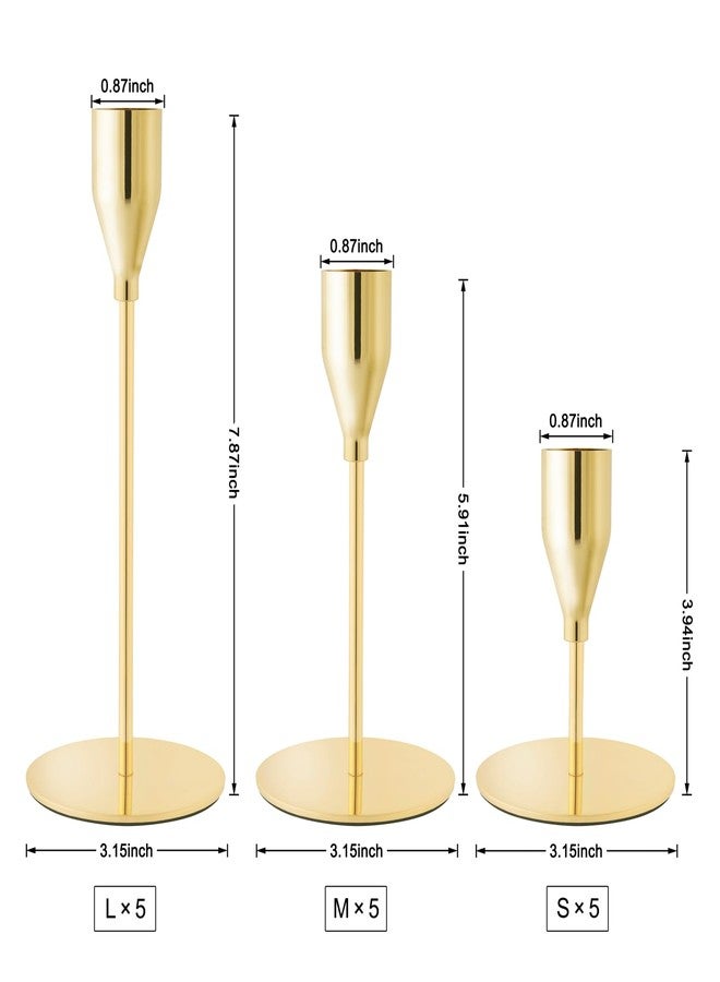ECHFSM Gold Taper Candle Holders,Set of 15,Metal Candlestick Holders Bulk,Candle Stand for Wedding Decor,Mantel Centerpiece,Dinning Room,Home,Party,Festival（GCH07 Gold 15） - Image 2