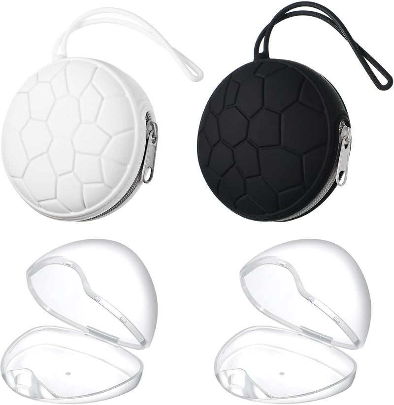 Zikra 4 Pieces Pacifier Holder Case Set, Silicone Pacifier Holder Cover and Transparent Pacifier Storage Box Container Pacifier Pouch Bag, Easy to Clean, Black, White - Image 1