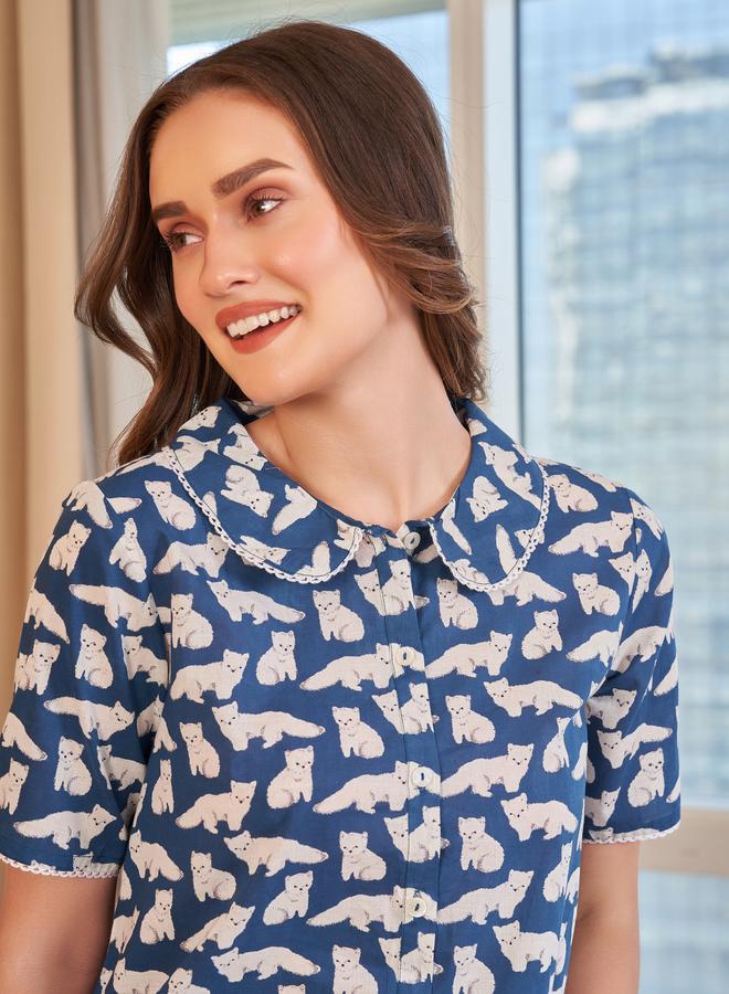 Sanskrutihomes Printed Collared Buttoned Shirt and Pyjama Set - Image 2