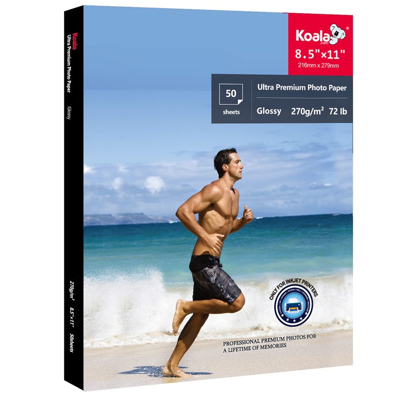 Koala Ultra Premium Photo Paper 85x11 In Glossy Photo Printer Paper for Inkjet Printer Water Resistant 50 Sheets 72lb