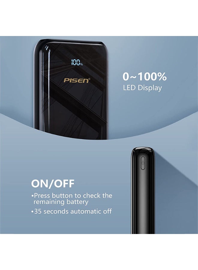 PISEN 20000mAh Portable Power Bank , 22.5W Fast Charging, USB-A & USB-C, LED Display, Multi-Device Charging, PD3.0/QC3.0/FCP/AFC Compatible – Black - Image 5