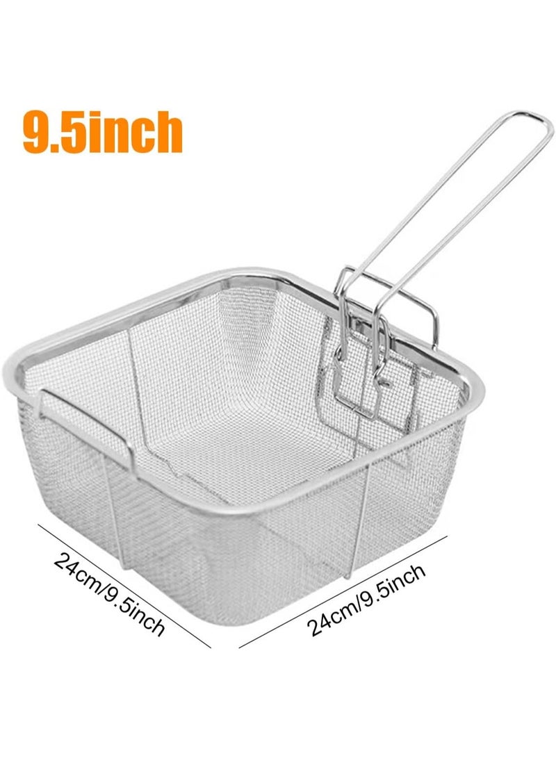Stainless Steel Deep Fry Basket, 9.5inch Square Wire Fryer Basket for Frying Serving Food, French Chip Frying Basket with Folding Handle for Kitchen Frying (9.5Inch/Square) - Image 2