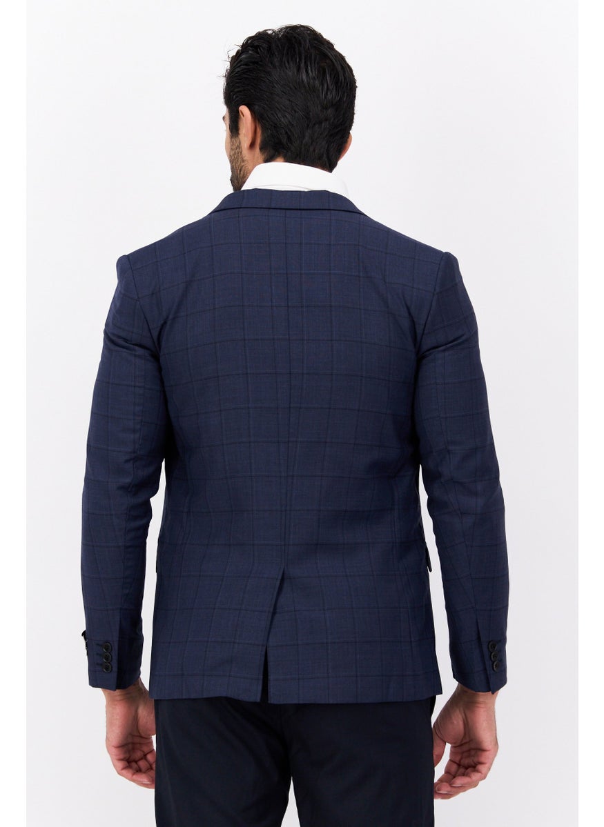 Selected Homme Men Slim Fit Plaid Blazer, Blue  - Image 3