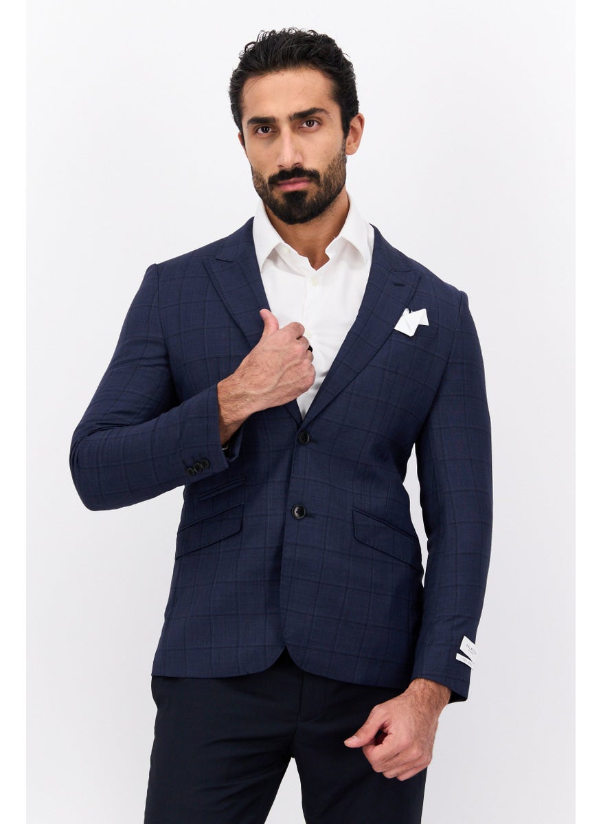 Selected Homme Men Slim Fit Plaid Blazer, Blue  - Image 1