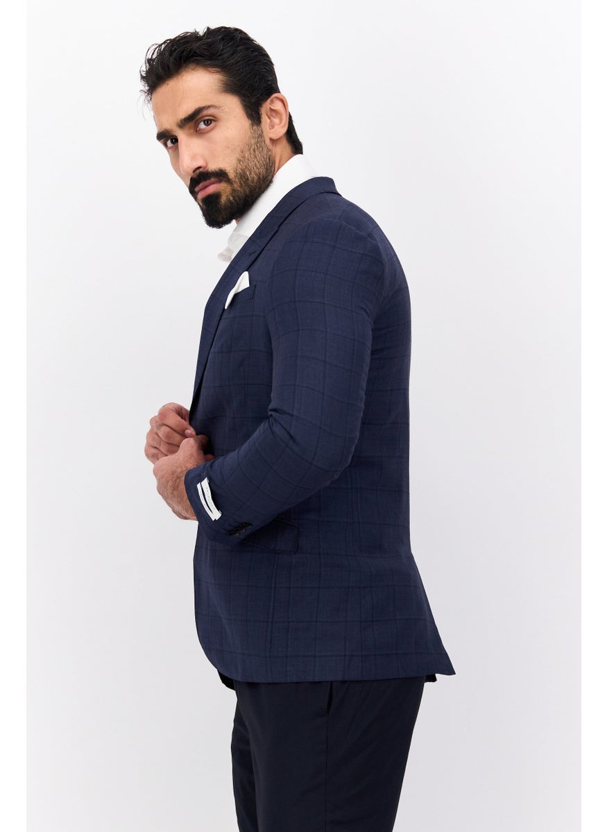 Selected Homme Men Slim Fit Plaid Blazer, Blue  - Image 2