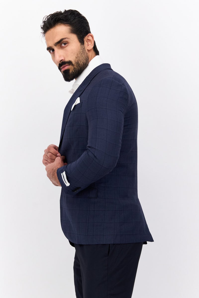 Selected Homme Men Slim Fit Plaid Blazer, Blue - Image 2