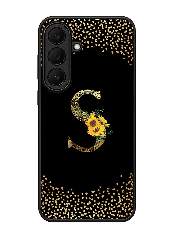 Stylizedd Rugged Case for Samsung Galaxy S26 FE- Slim Fit Hybrid Rubber Cover Sunflower Monogram - S (Black)