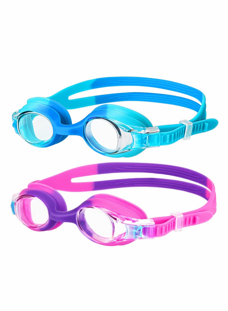 Kids Swim Goggles for Ages 6-14, 2 Pack Adjustable Anti Fog Silicone with UV Protection, Comfortable and Waterproof for Boys and Girls - Image 1