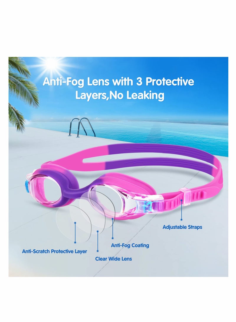 Kids Swim Goggles for Ages 6-14, 2 Pack Adjustable Anti Fog Silicone with UV Protection, Comfortable and Waterproof for Boys and Girls - Image 3
