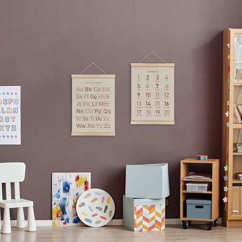 HRQKO Alphabet Numbers Poster Hanger Frame Set of 2, Girls Nursery Wall Decor, ABC Poster Wall Art with Wooden Frames, Burnt Orange Alphabet Banner Wall Hanging Decor for Toddler Playroom,12x16 Inch - Image 2