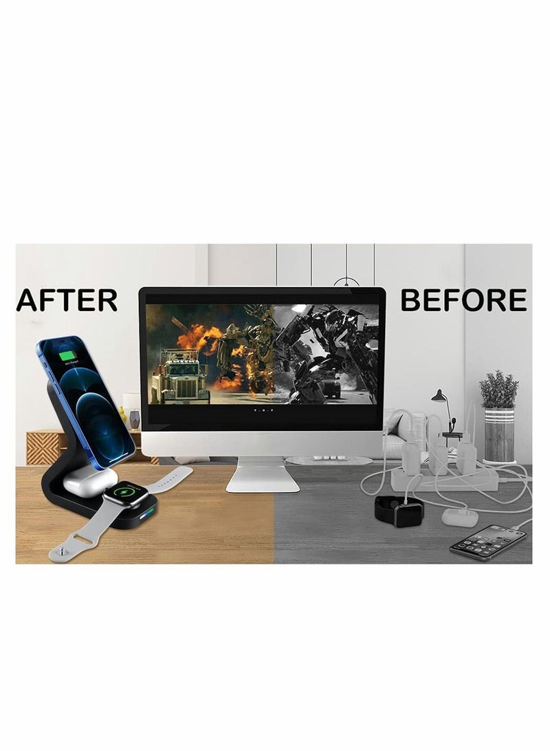 Excefore Wireless Charger, 3 in 1 Wireless Charging Station Magnetic Qi Certified Fast Charging Stand for 13/13 Pro/13 Pro Max/13 mini/12/12 Pro Max/11/X, for iWatch SE/6/5/4/3/2(with Adapter) - Image 5
