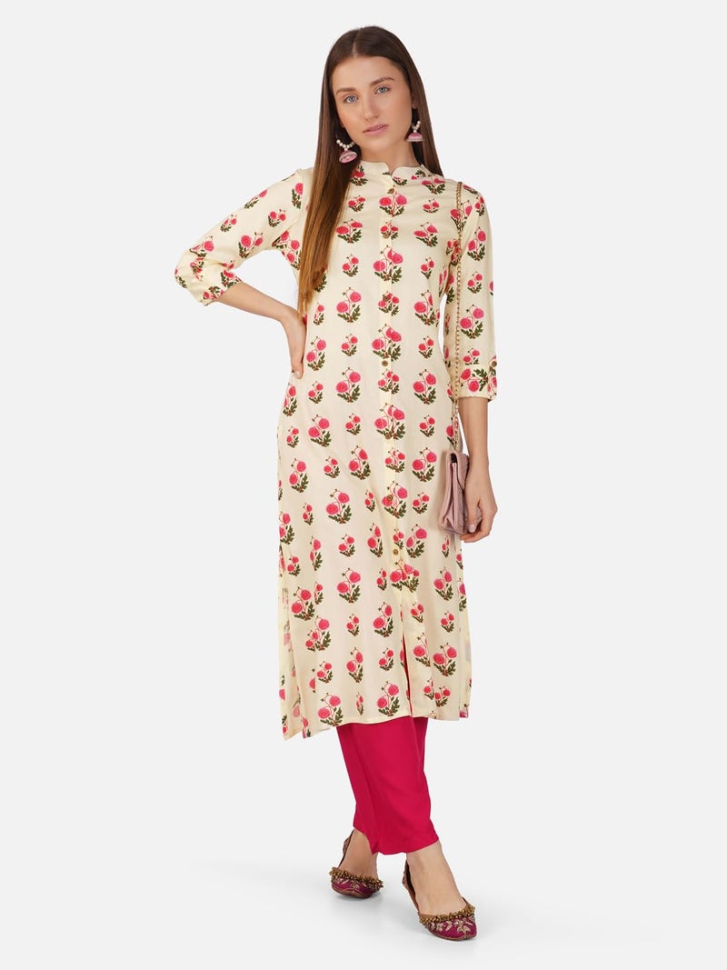 rytras Women's Printed A-Line Kurta(RYT541,Beige,S) - Image 3
