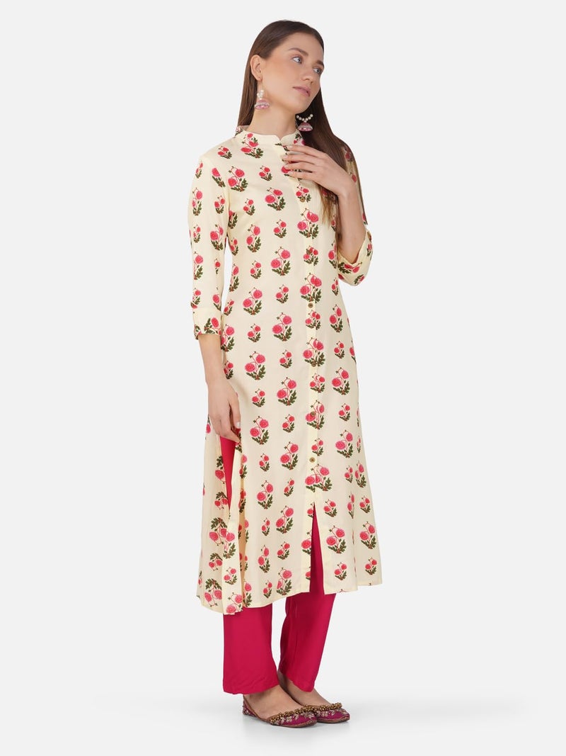 rytras Women's Printed A-Line Kurta(RYT541,Beige,S) - Image 5