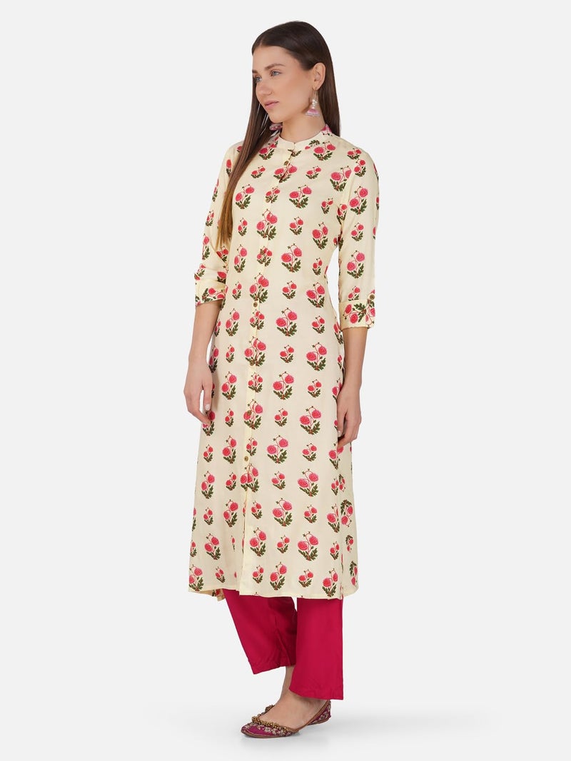 rytras Women's Printed A-Line Kurta(RYT541,Beige,S) - Image 4