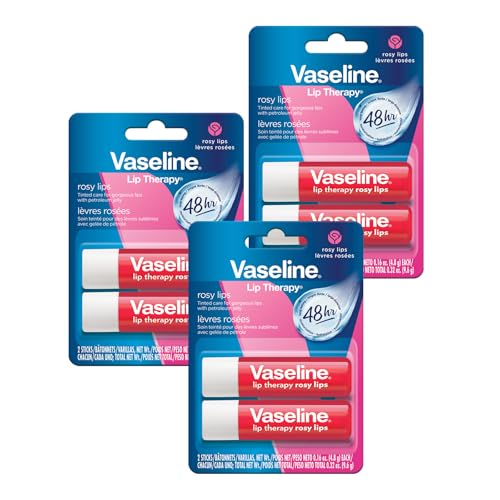 Vaseline Lip Therapy Care Rosy, Fast-Acting Nourishment, Ideal for Chapped, Dry, Cracked, or Damaged Lips, Lip Balm, 3-Pack of 2, 0.16 Oz Each, 6 Lip Balms - Image 1
