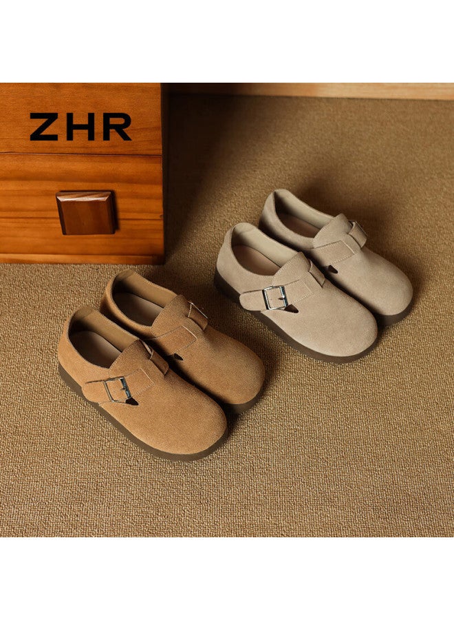 Zhr Buckle Shoes Women's Genuine Leather Commuting Slip-on Casual Loafers Women's Versatile Single Shoes Women Ab55 Camel Color 39 - Image 4