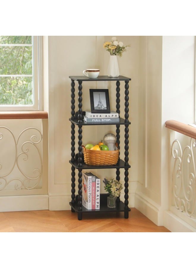 Fultyle Book Shelf, 4-Tier Bookshelf with Storage, Small Bookcase Display Shelves with Solid Wood Legs for Bedroom, Living Room, Office and Small Spaces (Black) - Image 4