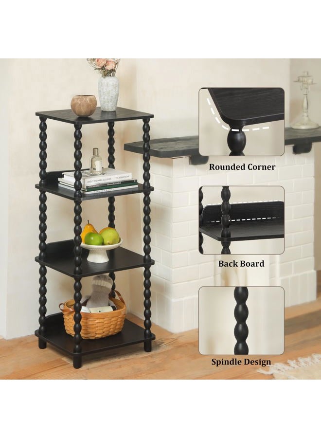 Fultyle Book Shelf, 4-Tier Bookshelf with Storage, Small Bookcase Display Shelves with Solid Wood Legs for Bedroom, Living Room, Office and Small Spaces (Black) - Image 3