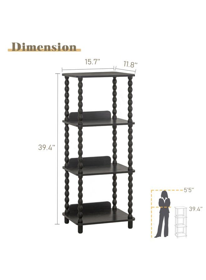 Fultyle Book Shelf, 4-Tier Bookshelf with Storage, Small Bookcase Display Shelves with Solid Wood Legs for Bedroom, Living Room, Office and Small Spaces (Black) - Image 2