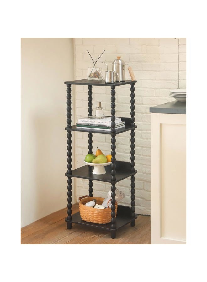 Fultyle Book Shelf, 4-Tier Bookshelf with Storage, Small Bookcase Display Shelves with Solid Wood Legs for Bedroom, Living Room, Office and Small Spaces (Black) - Image 1
