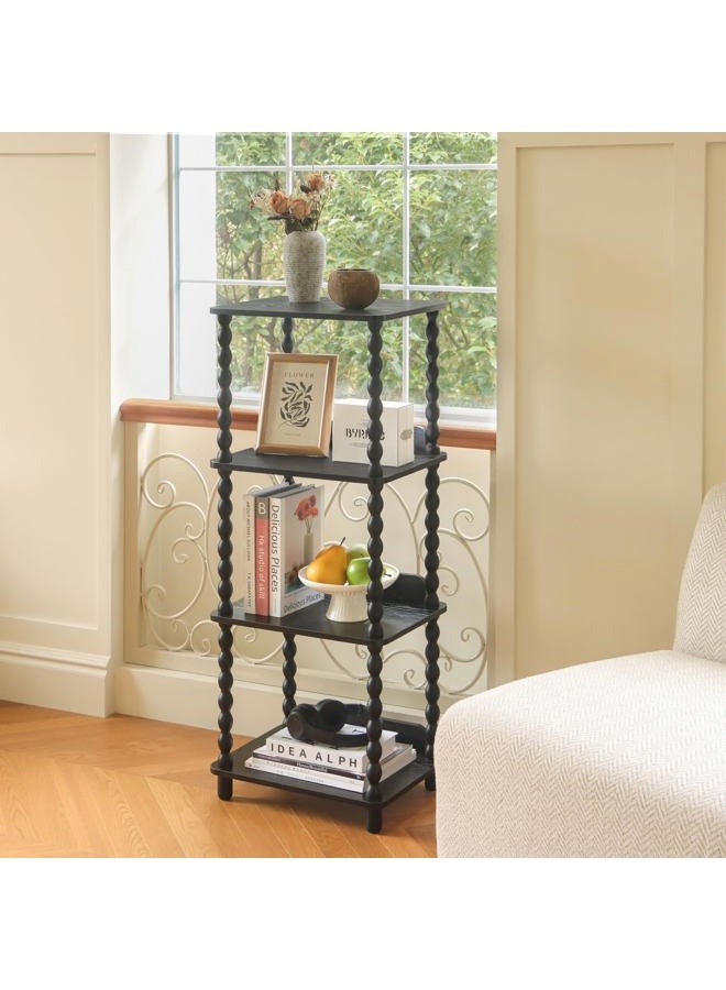 Fultyle Book Shelf, 4-Tier Bookshelf with Storage, Small Bookcase Display Shelves with Solid Wood Legs for Bedroom, Living Room, Office and Small Spaces (Black) - Image 5