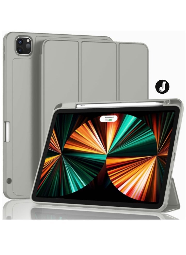 JAJEEK "2024 iPad Pro 12.9 Inch Case (2022/2021/2020, 6th/5th/4th Gen) – Smart Case with Pencil Holder, Touch ID & Auto Wake/Sleep, Auto 2nd Gen Pencil Charging – Smoky Gray" - Image 1