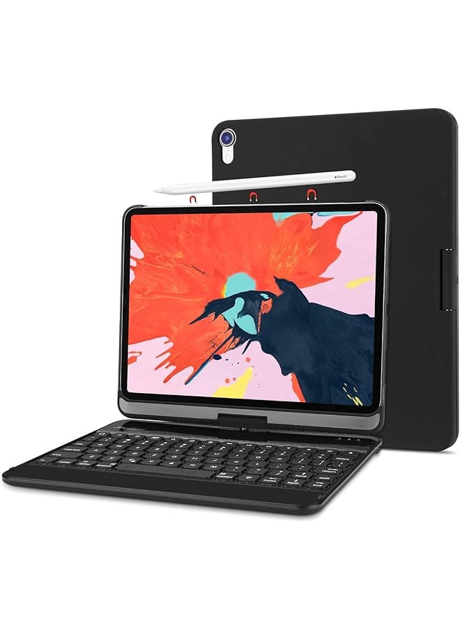 Procases - Keyboard Case For Ipad Pro 12.9 2018 Latest Model [Support Pencil Charging] 360 Degree Rotation Swivel Cover With Wireless Keyboard For Ipad Pro 12.9 3Rd Gen 2019 Black - Image 1